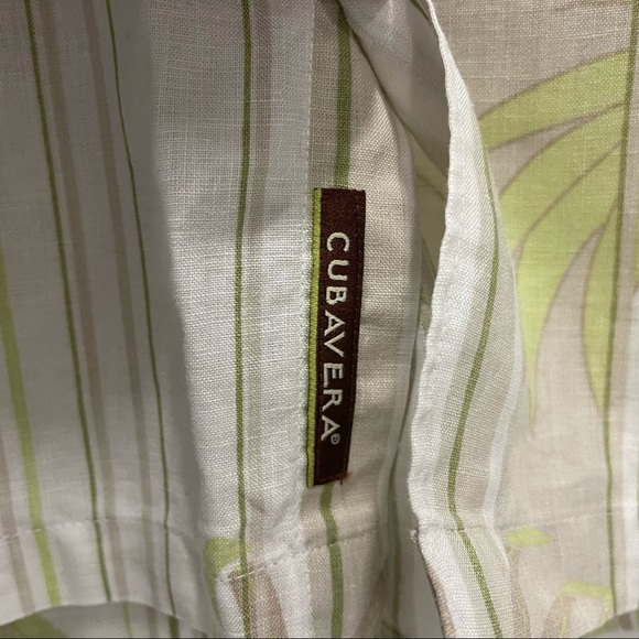 Cubavera Stripe Short Sleeve Shirt Button-Down Shirt Linen Palm Print Large - Picture 5 of 8